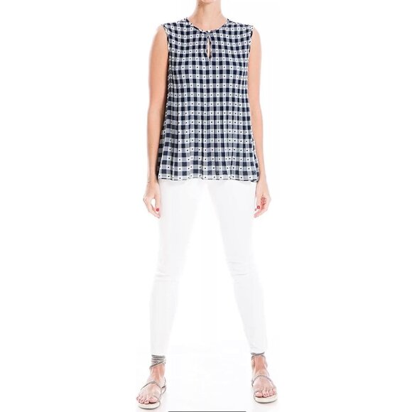 Max Studio Lined Navy Size Large Tunic Sleeveless Top Pleated Babydoll NWT - Picture 3 of 14